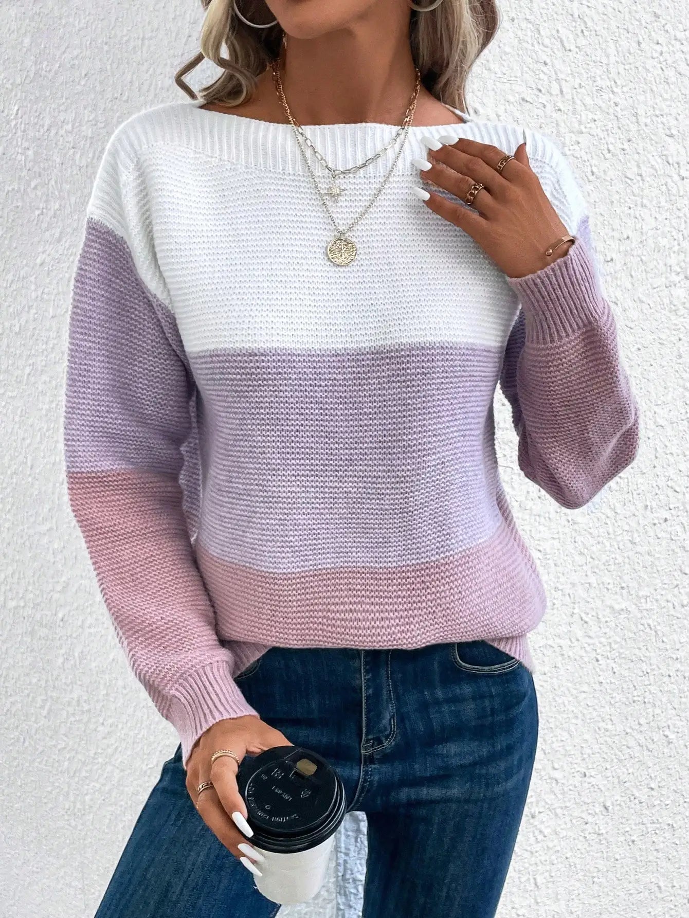 Three-Color Patchwork Knit Sweater