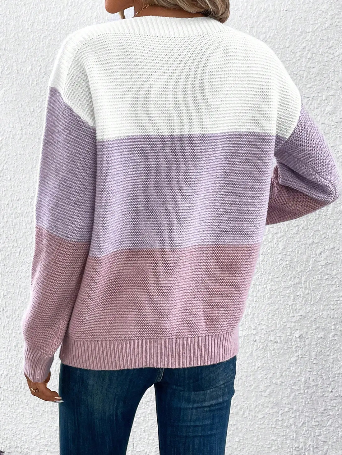 Three-Color Patchwork Knit Sweater
