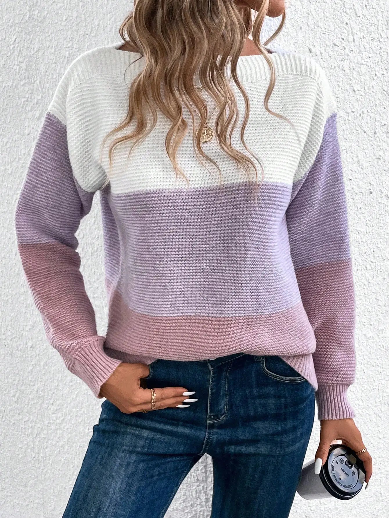 Three-Color Patchwork Knit Sweater