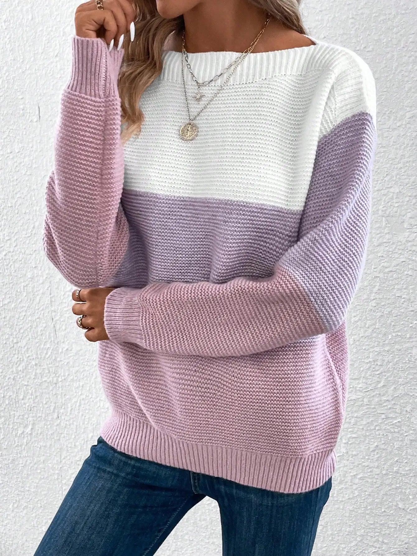 Three-Color Patchwork Knit Sweater