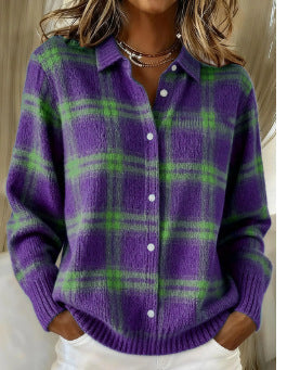 Purple Green Check Blouse