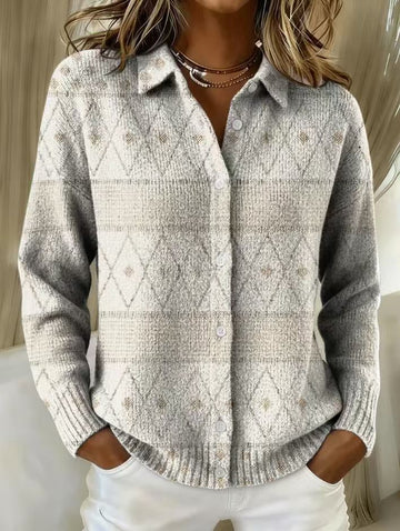 Elegant Knit Blouse with Diamond Pattern