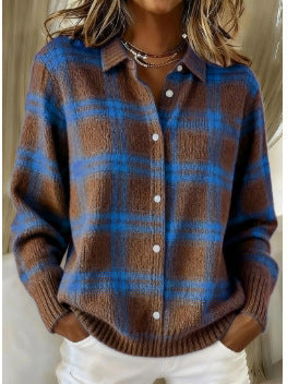 Brown Blue Check Blouse