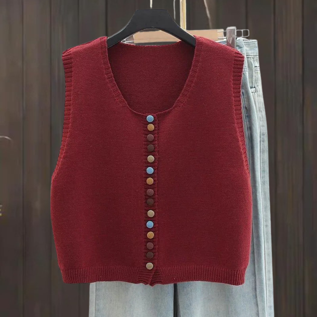 Color-Button Knit Vest
