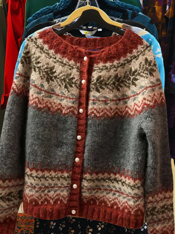 Classic Winter Pattern Knit Cardigan