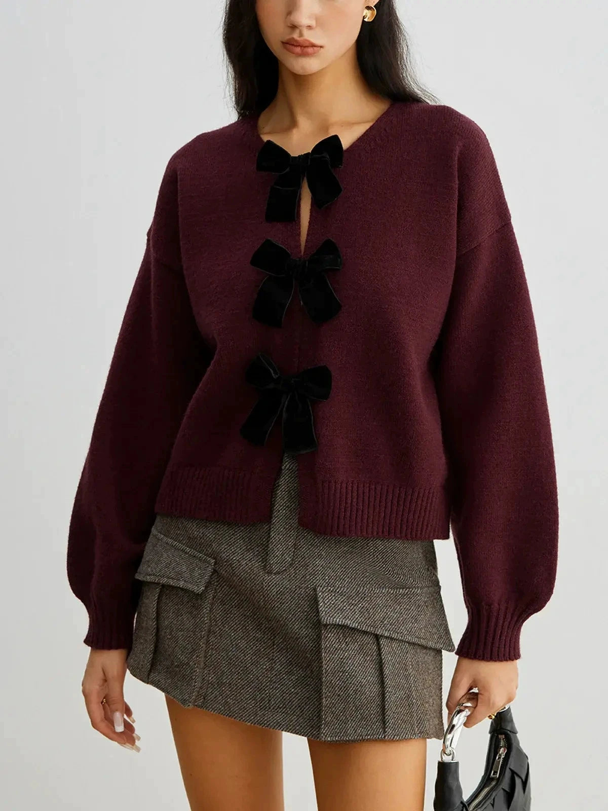 Coquette Bow Lantern Sleeve Cardigan