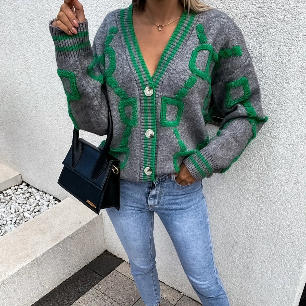 Street Chic Jacquard Knit Button Cardigan Coat