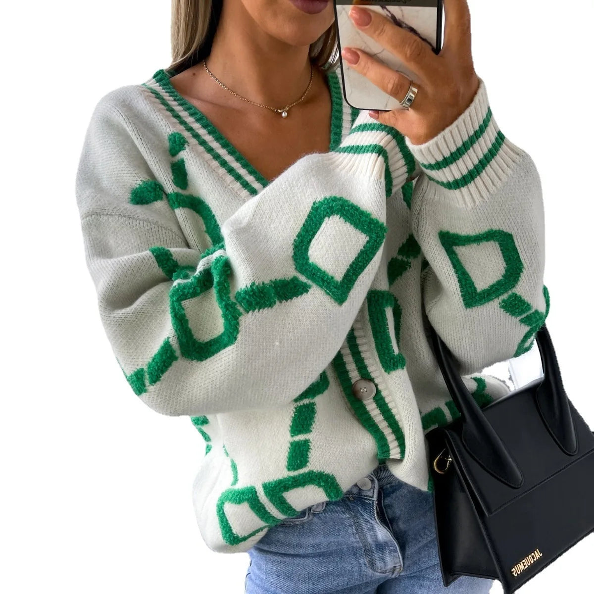 Street Chic Jacquard Knit Button Cardigan Coat