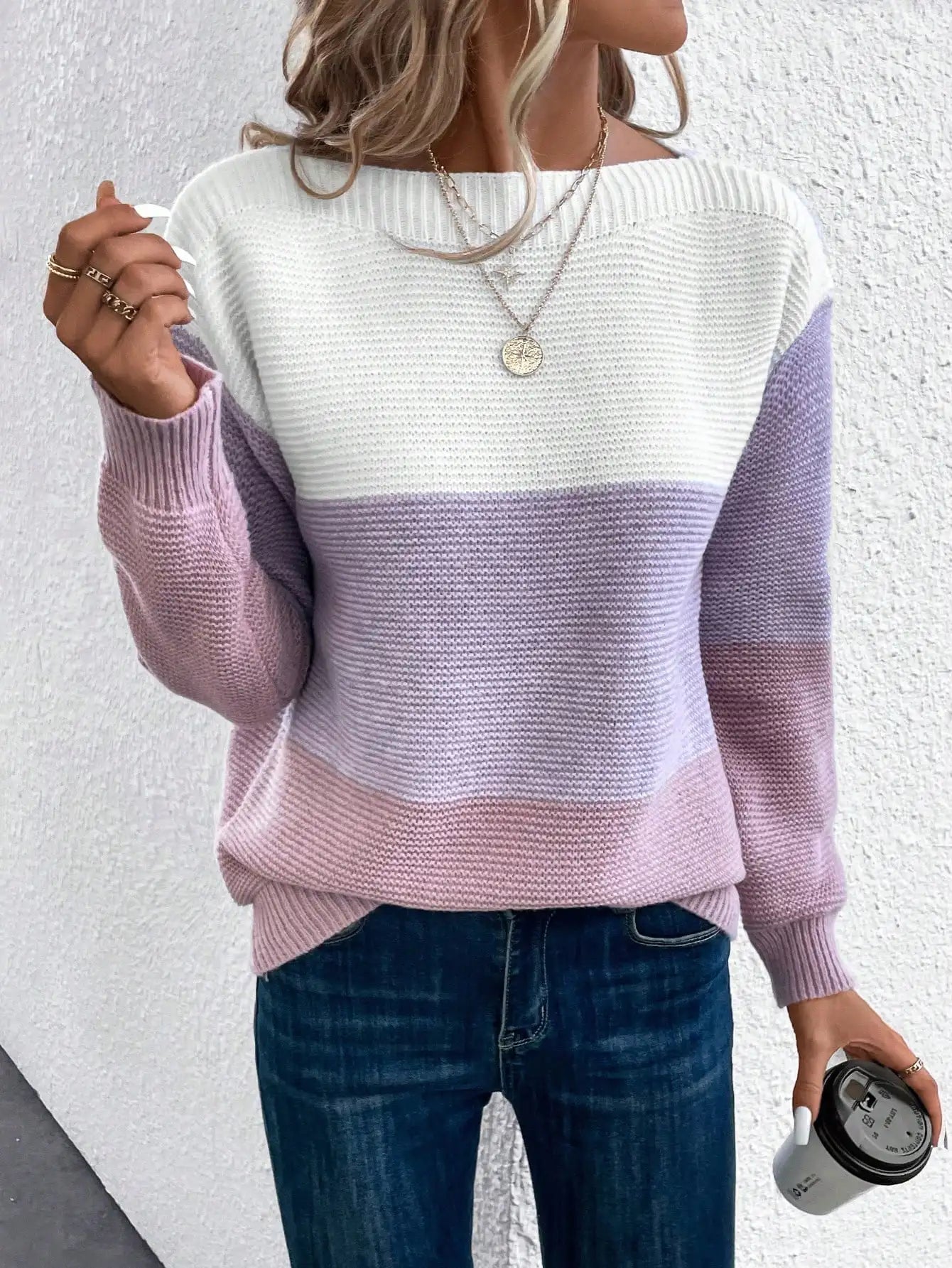 Three-Color Patchwork Knit Sweater