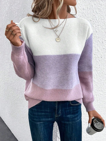 Three-Color Patchwork Knit Sweater