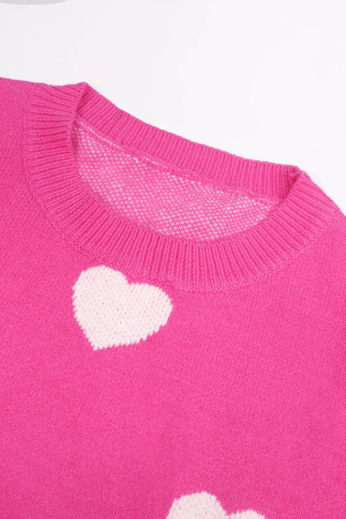 Hot Pink Heart Pattern Oversized Sweater