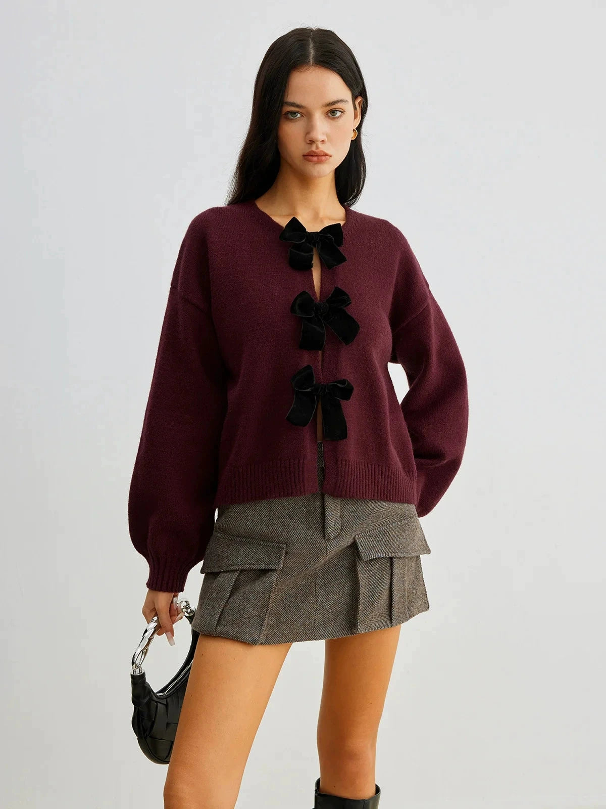 Coquette Bow Lantern Sleeve Cardigan