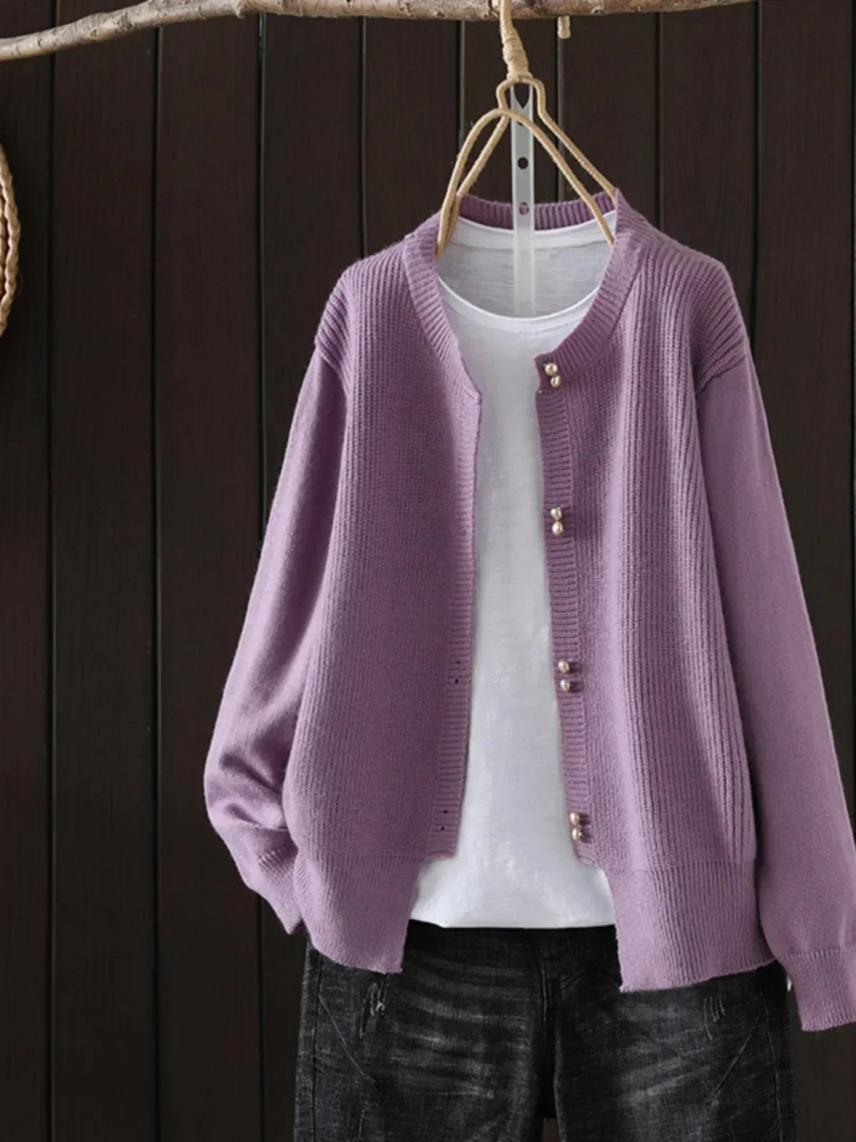 Pearl-Button Knit Cardigan