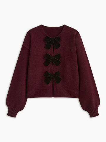 Coquette Bow Lantern Sleeve Cardigan