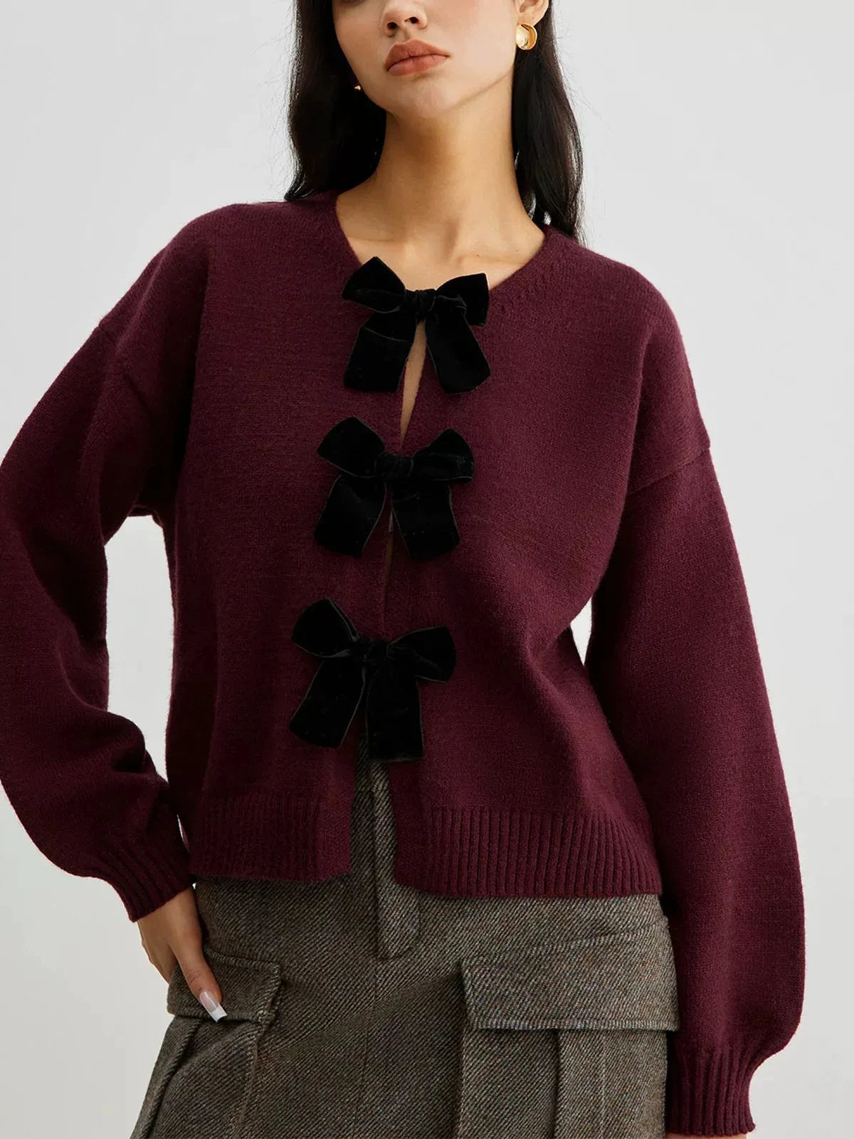 Coquette Bow Lantern Sleeve Cardigan