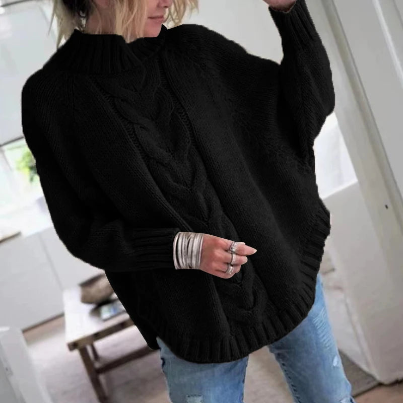 Vintage Cable Knit High Neck Sweater