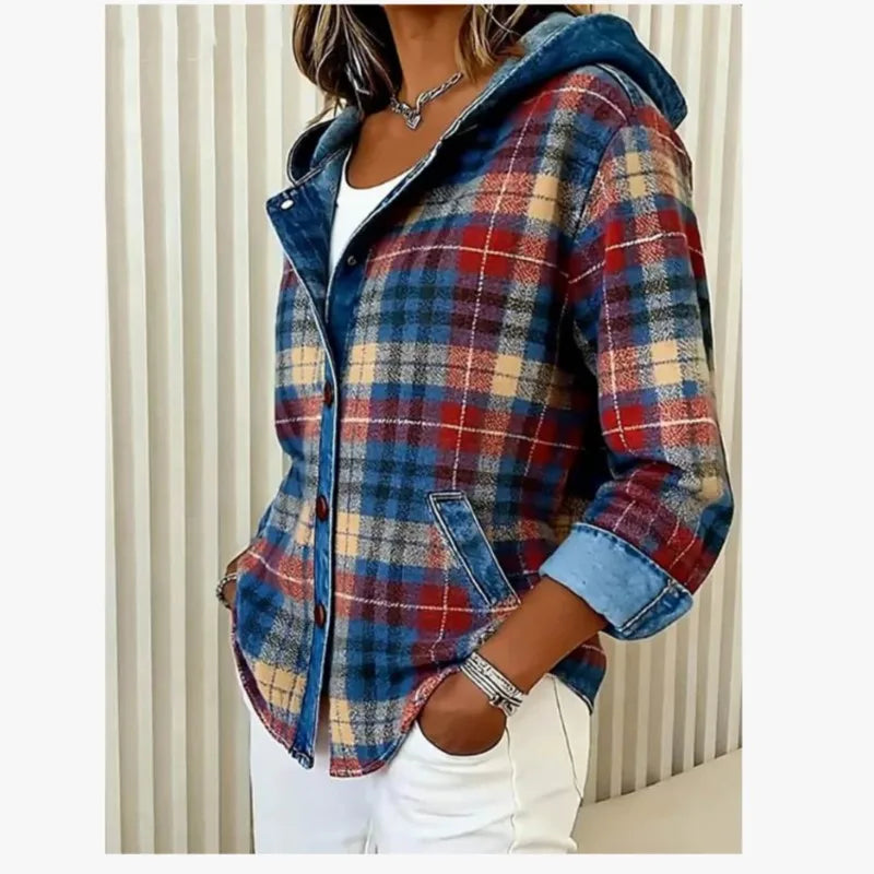 Retro Plaid Hooded Patchwork Cardigan