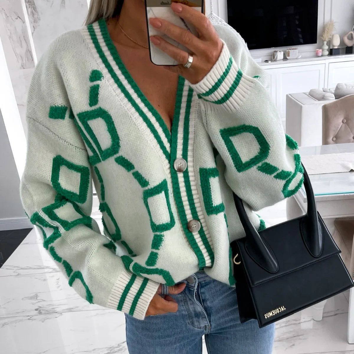Street Chic Jacquard Knit Button Cardigan Coat