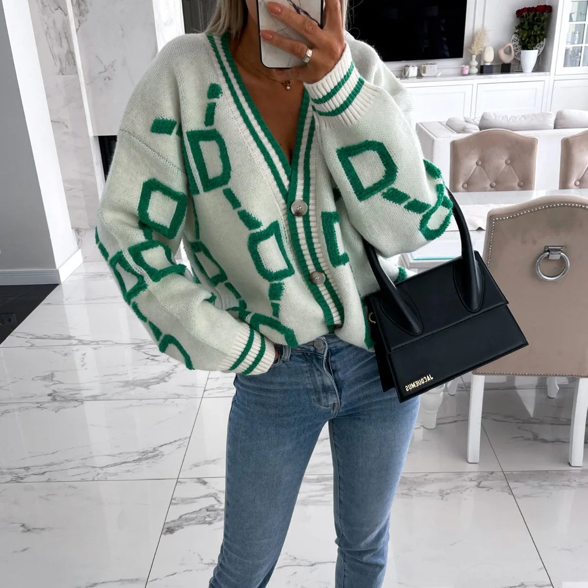 Street Chic Jacquard Knit Button Cardigan Coat