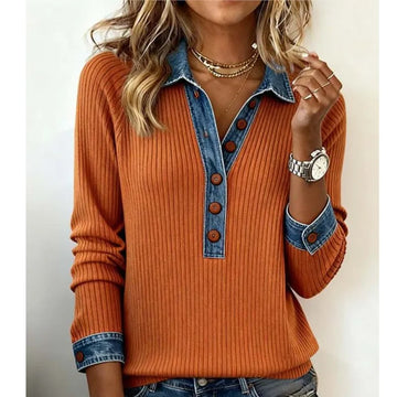 Lapel Patchwork Knit Sweater