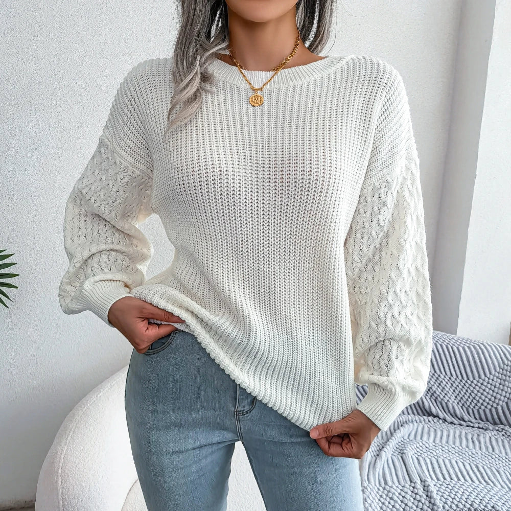 Lantern Sleeve Solid Knit Pullover