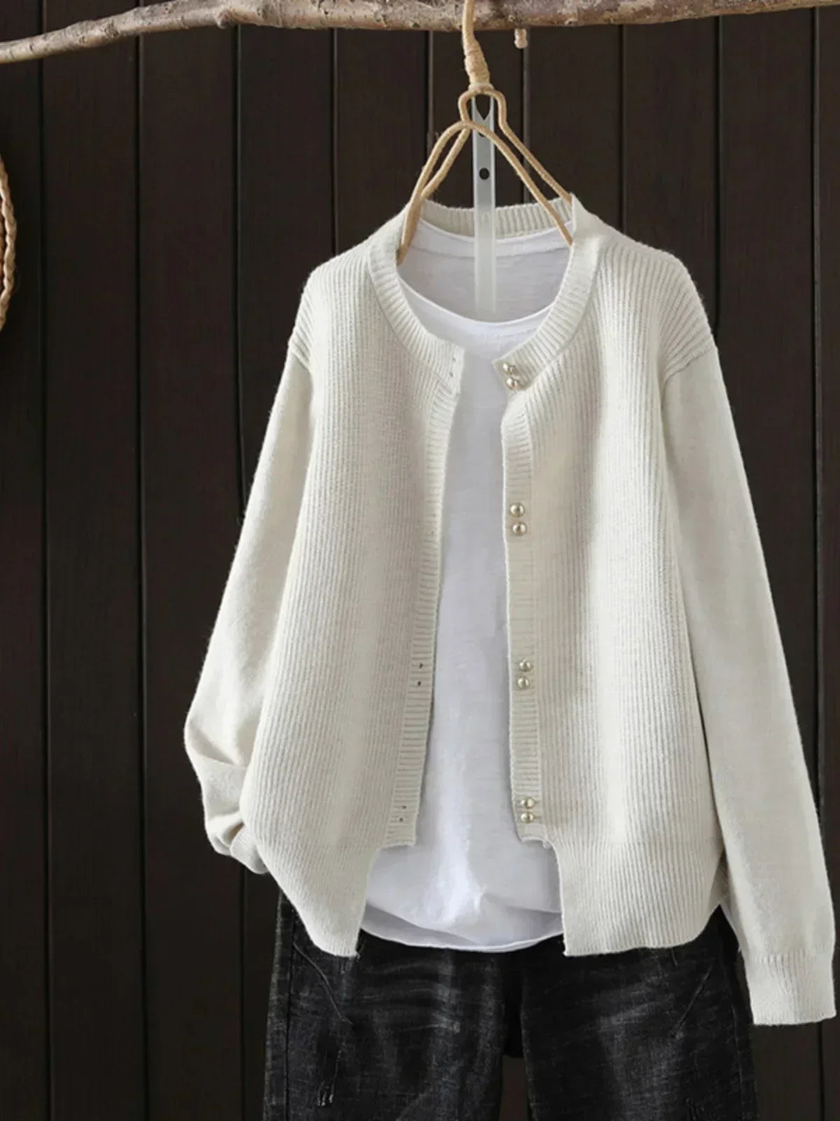 Pearl-Button Knit Cardigan