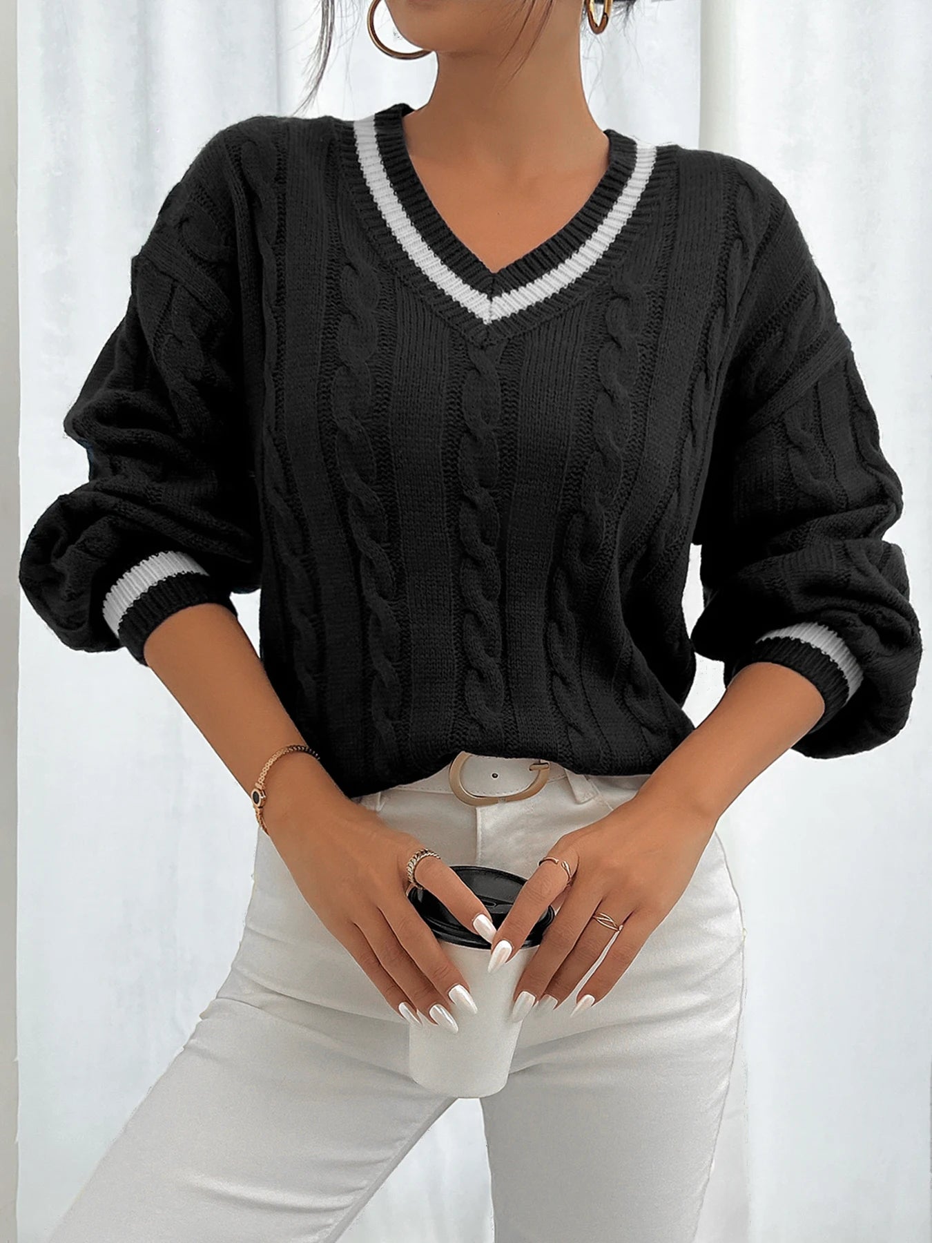 Twisted Flower Shoulder Knit Sweater