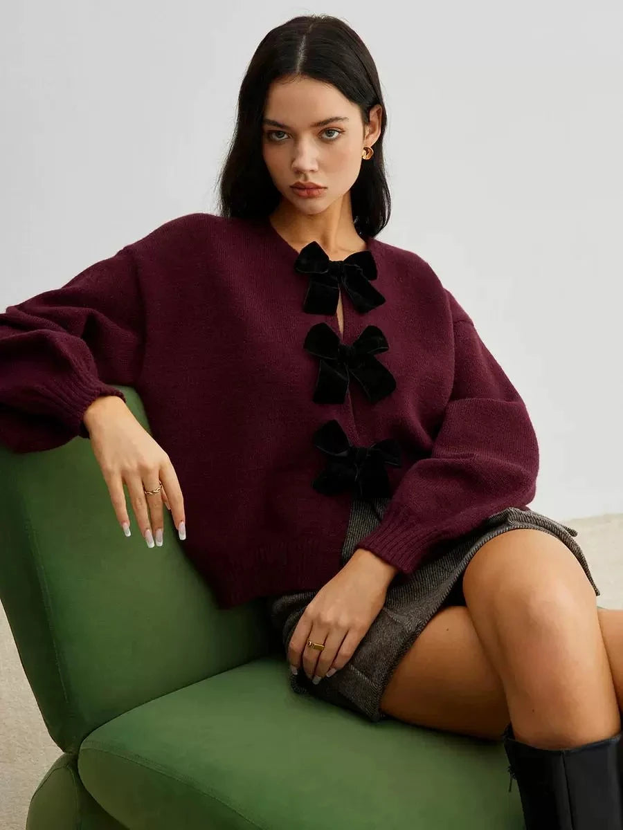 Coquette Bow Lantern Sleeve Cardigan