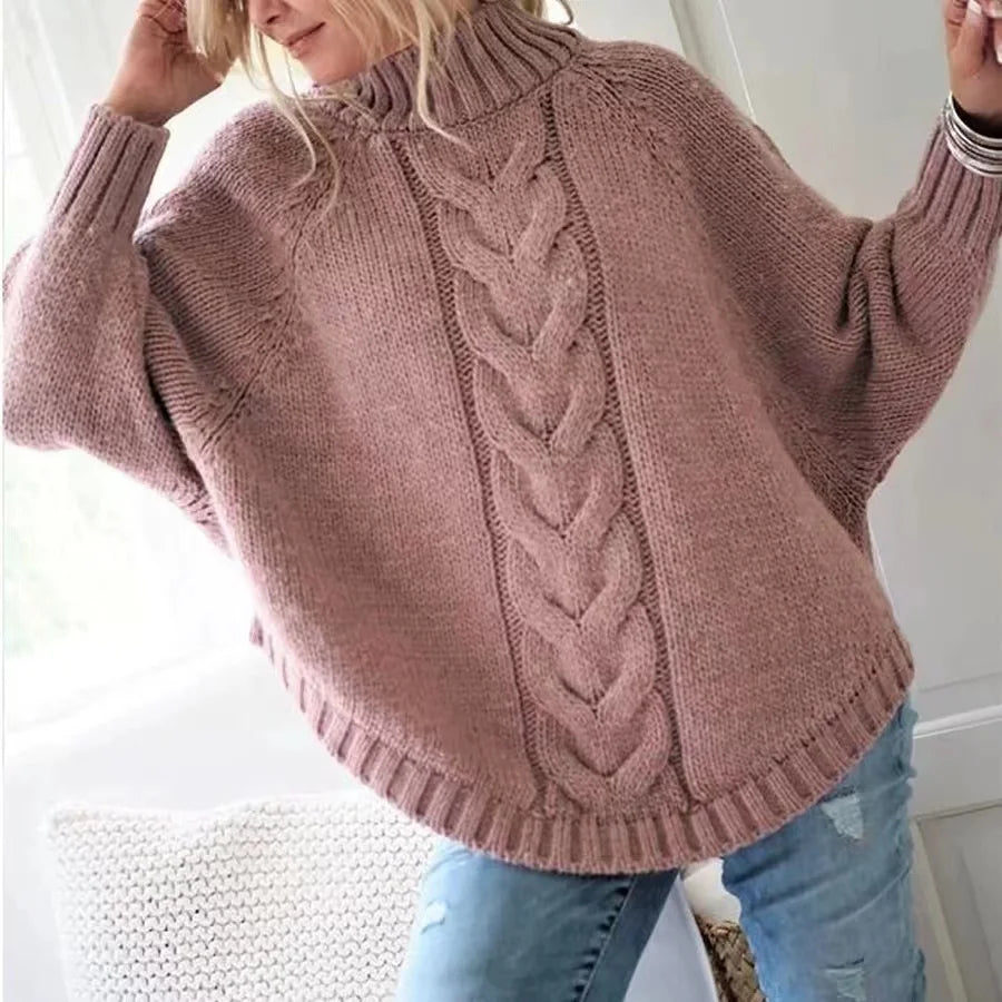 Vintage Cable Knit High Neck Sweater