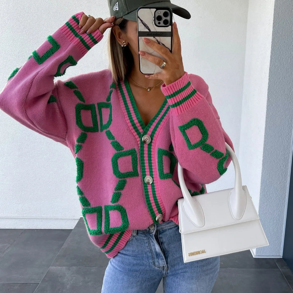 Street Chic Jacquard Knit Button Cardigan Coat