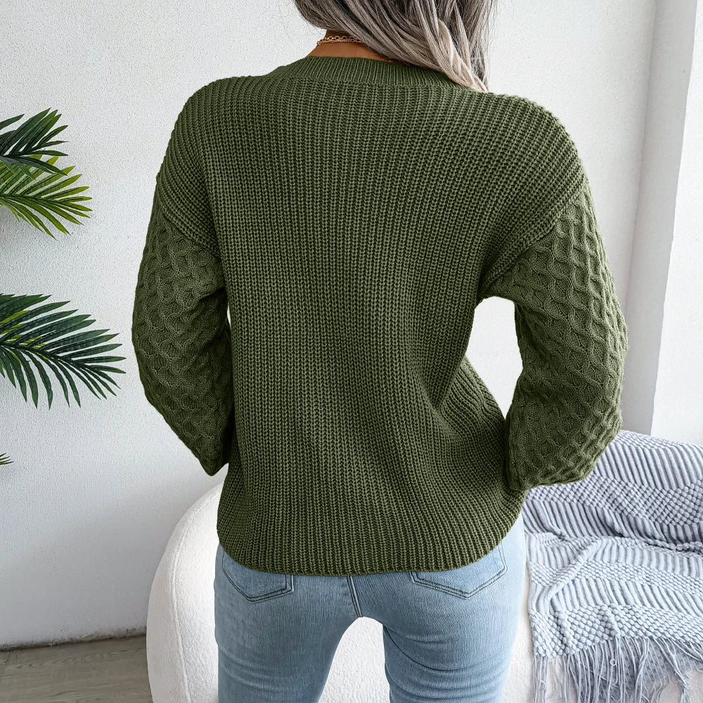 Lantern Sleeve Solid Knit Pullover