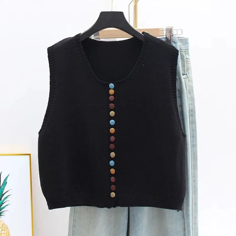 Color-Button Knit Vest