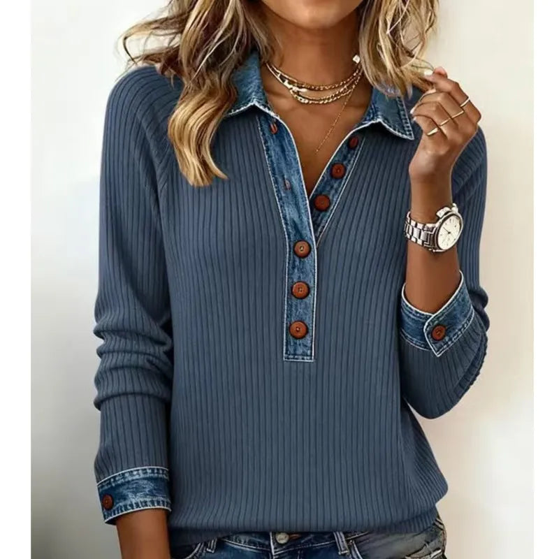 Lapel Patchwork Knit Sweater