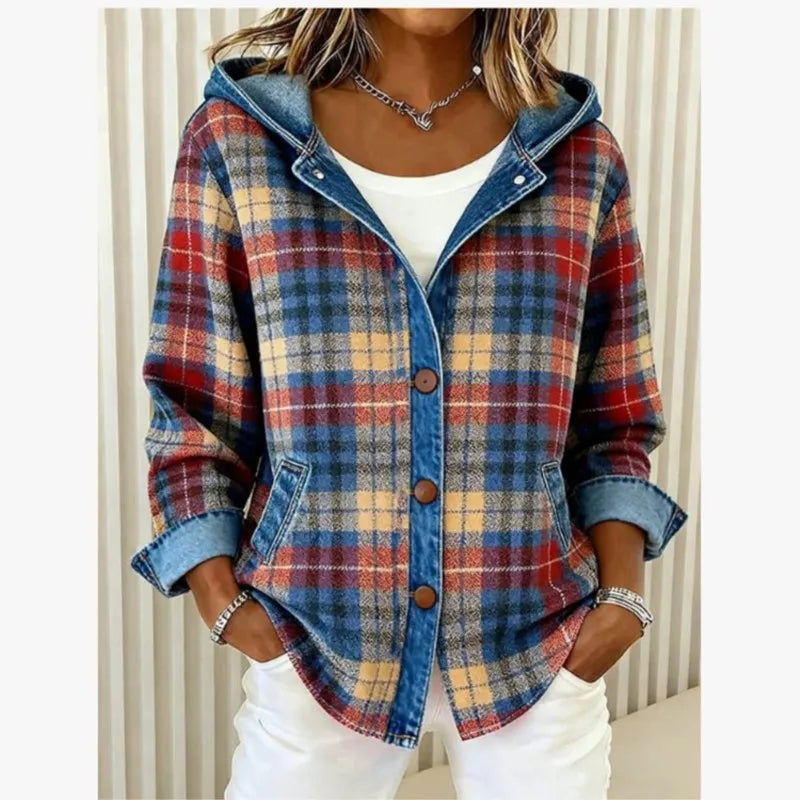 Retro Plaid Hooded Patchwork Cardigan