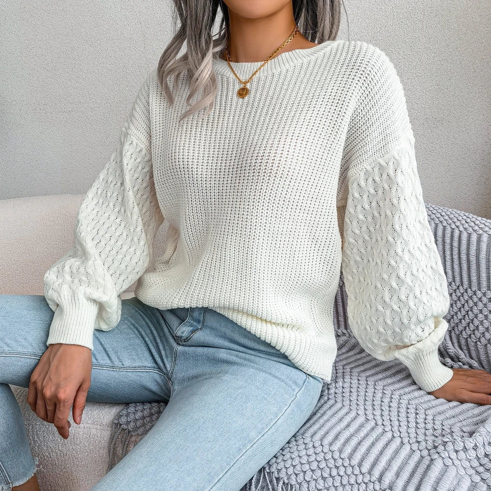 Lantern Sleeve Solid Knit Pullover