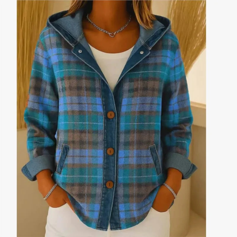 Retro Plaid Hooded Patchwork Cardigan