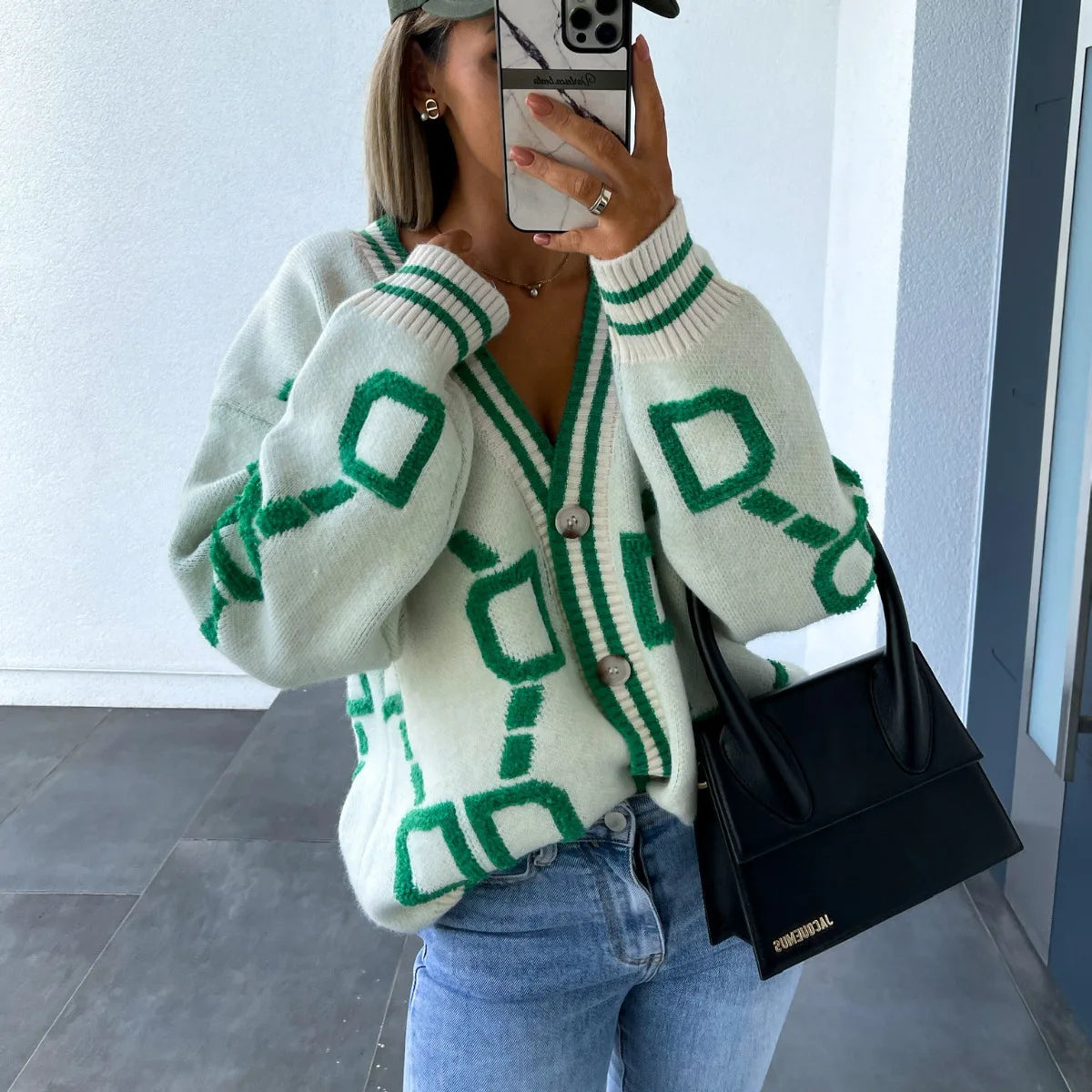Street Chic Jacquard Knit Button Cardigan Coat