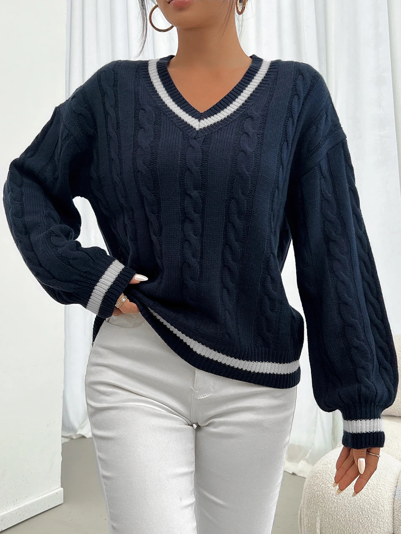 Twisted Flower Shoulder Knit Sweater
