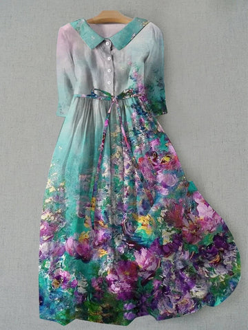 Tessa Dress - Vintage Floral Print, Adjustable Lace-Up Waist, Women's Summer Dress