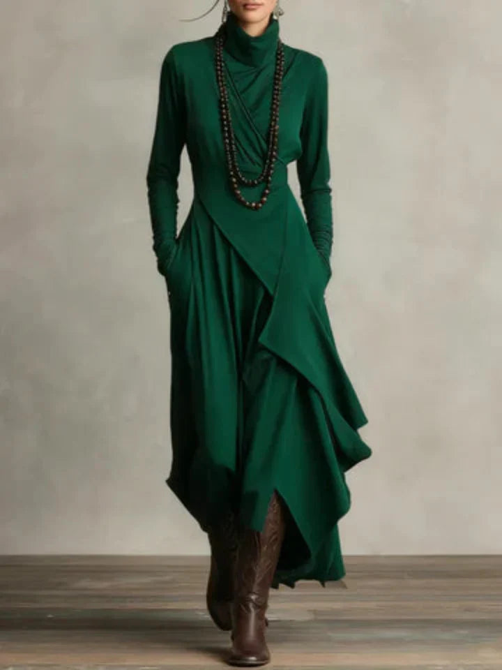 Asymmetrical Turtleneck Maxi Dress
