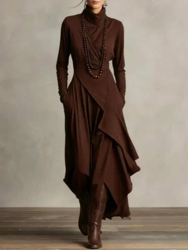 Asymmetrical Turtleneck Maxi Dress