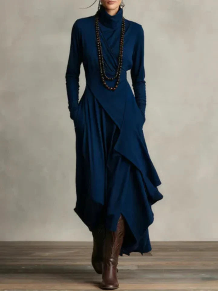Asymmetrical Turtleneck Maxi Dress