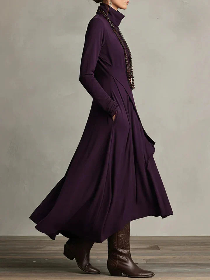 Asymmetrical Turtleneck Maxi Dress