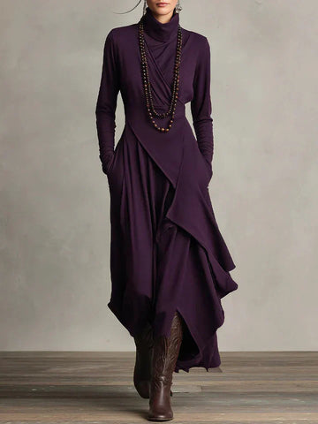 Asymmetrical Turtleneck Maxi Dress