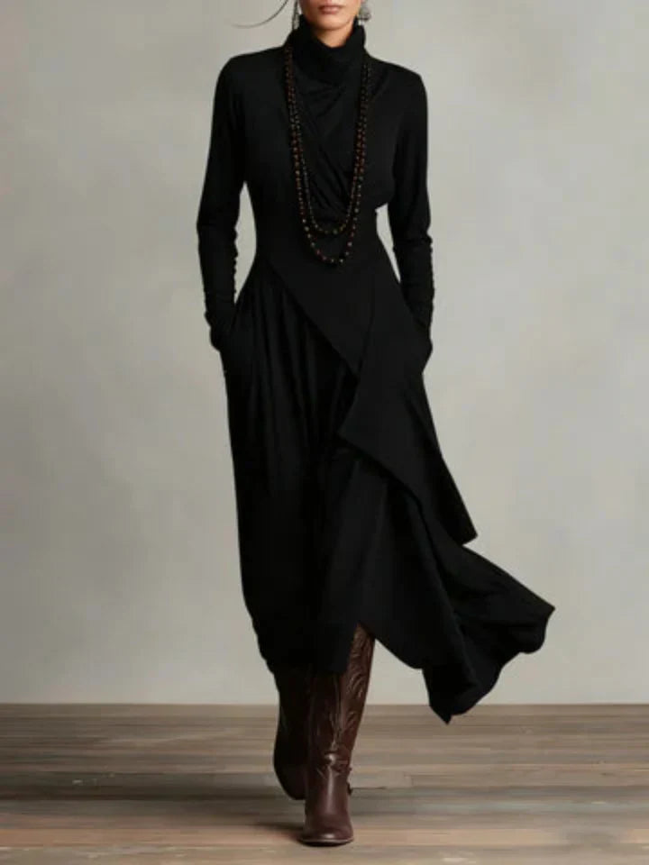Asymmetrical Turtleneck Maxi Dress