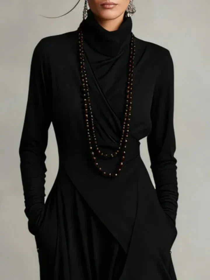 Asymmetrical Turtleneck Maxi Dress