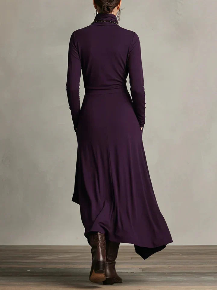 Asymmetrical Turtleneck Maxi Dress