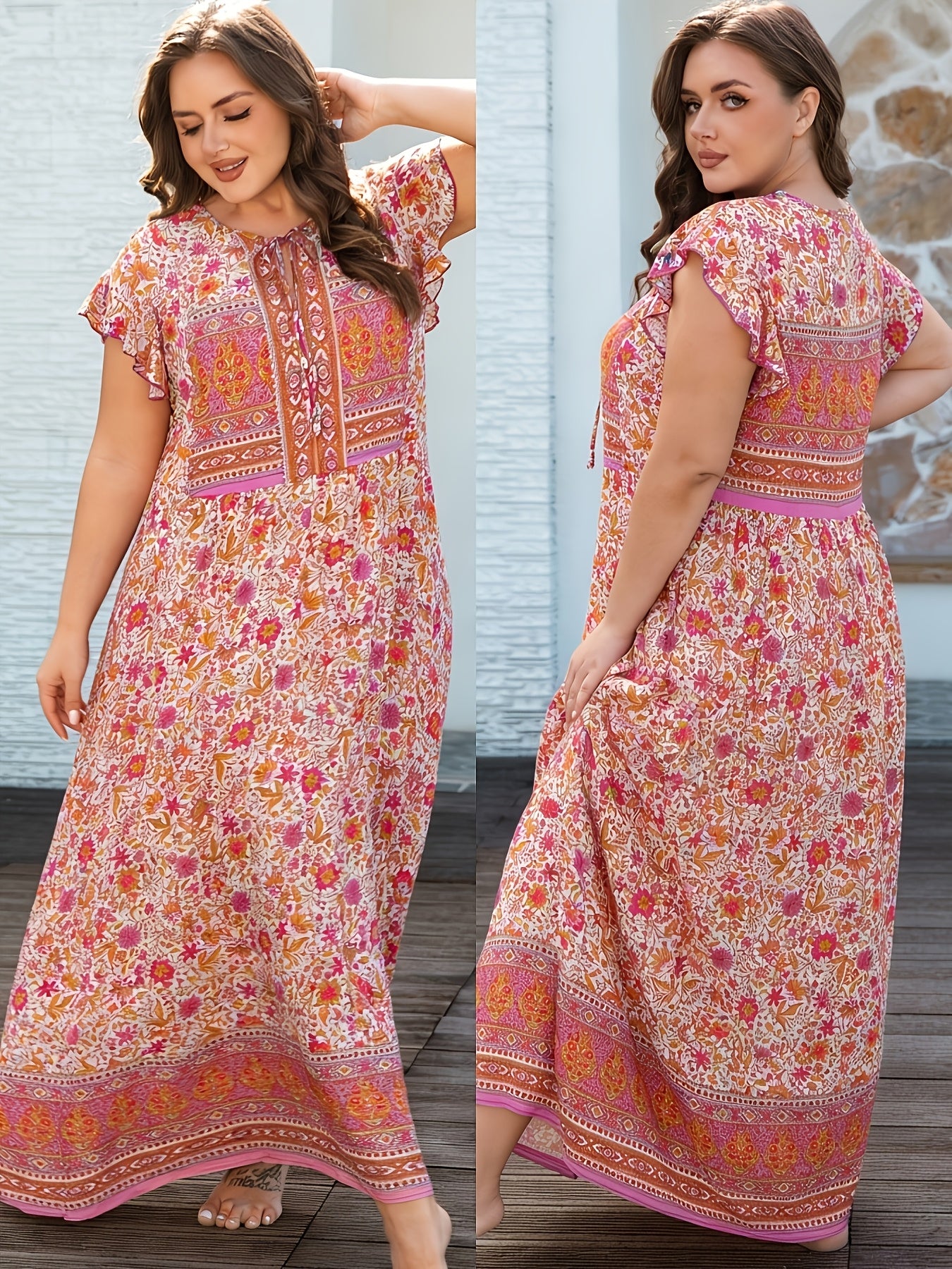 Bohemian Lace-Up Maxi Dress