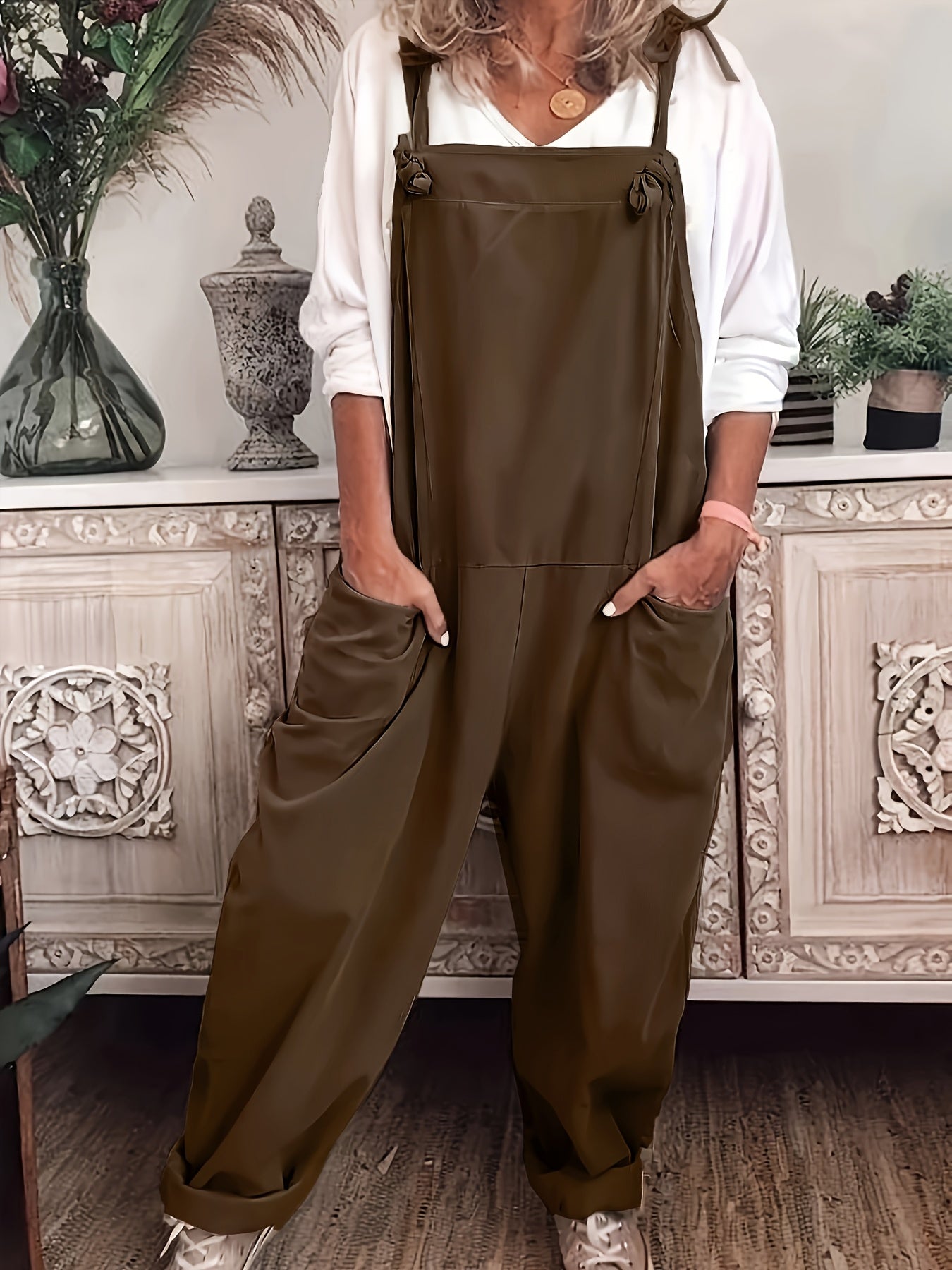 Khaki Structured Overalls