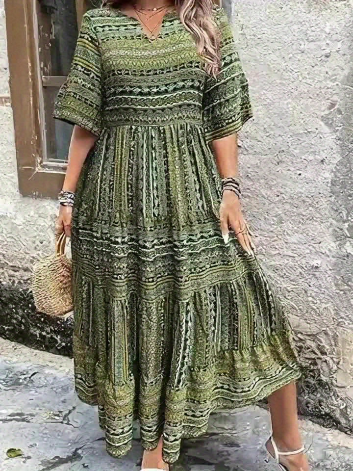 Printed Peplum Midi Dress